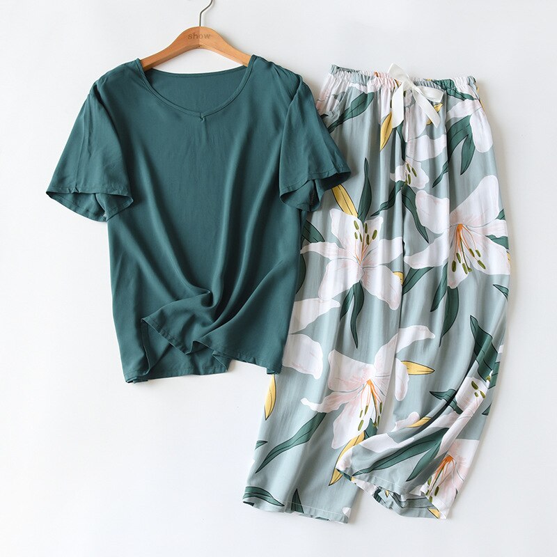 Floral Printed Short Sleeve+Pants 2Pcs Set