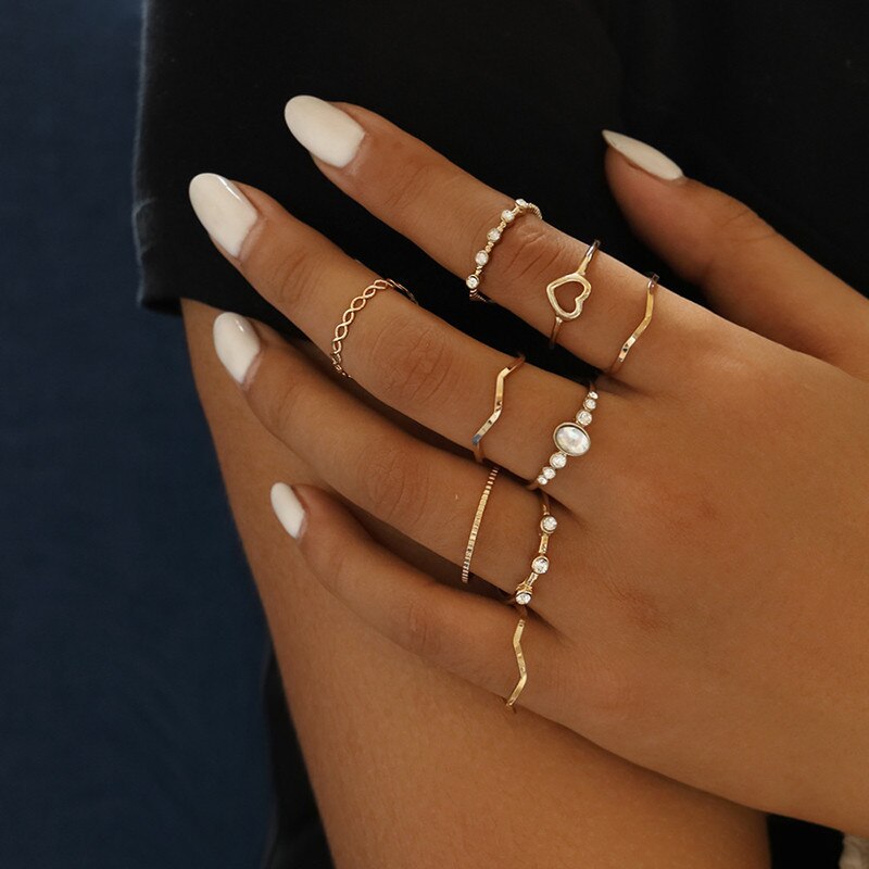 Star Moon Rhinestone Gold Ring
