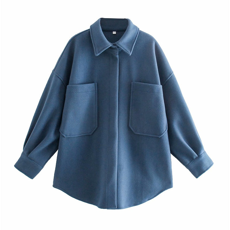 Camel Loose Pocket Woolen Jacket