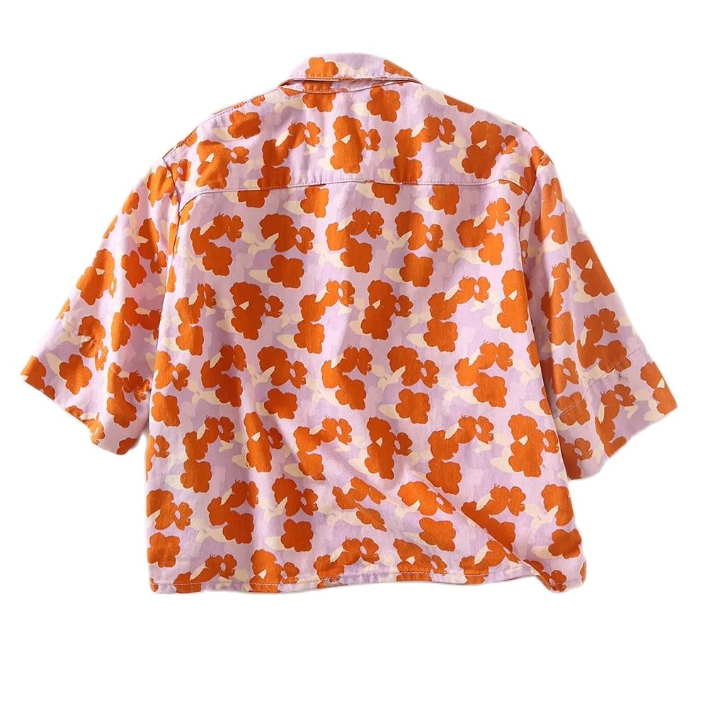 Flowers Print Denim Cotton Two-piece Set