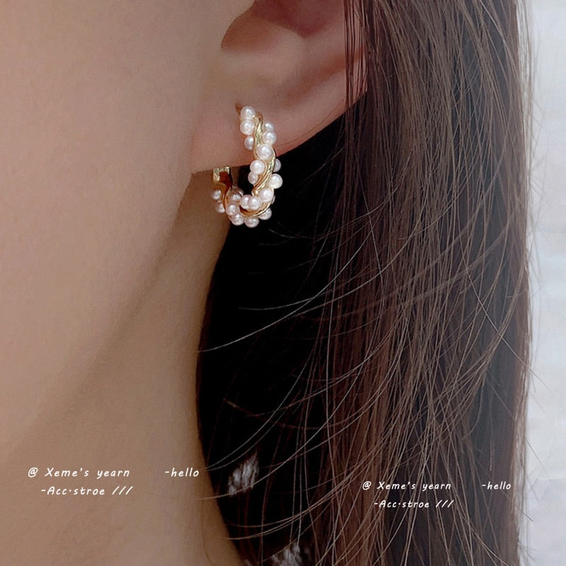 Pearl Gold Hoop Earrings