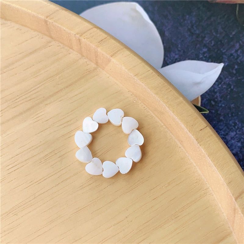 4 Pcs Pearl Stone Heart Ring