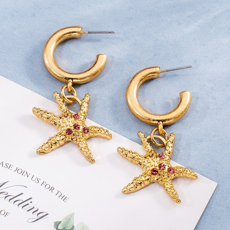 Gold Starfish Drop Earrings