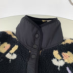 Black Graphic Pattern Fleece Lamb Jacket