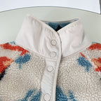 White Graphic Pattern Fleece Lamb Jacket