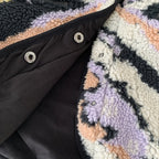 Black Graphic Pattern Fleece Lamb Jacket