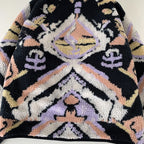 Black Graphic Pattern Fleece Lamb Jacket