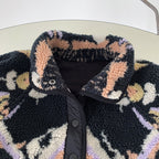 Black Graphic Pattern Fleece Lamb Jacket
