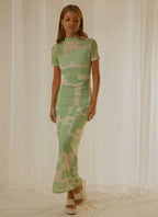 Green Graphic Print Maxi Dress