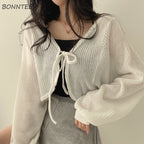 Lace-up Crop Top Cardigan