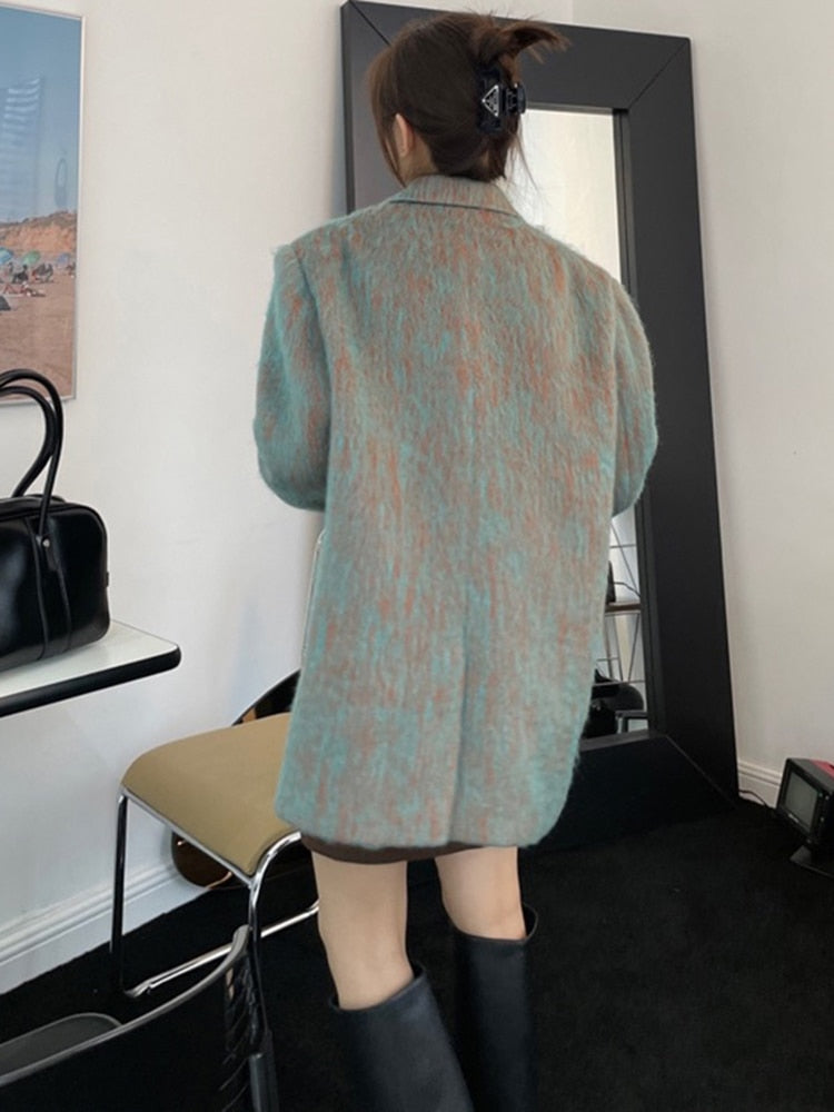 Mixed Color Oversize Woolen Coat