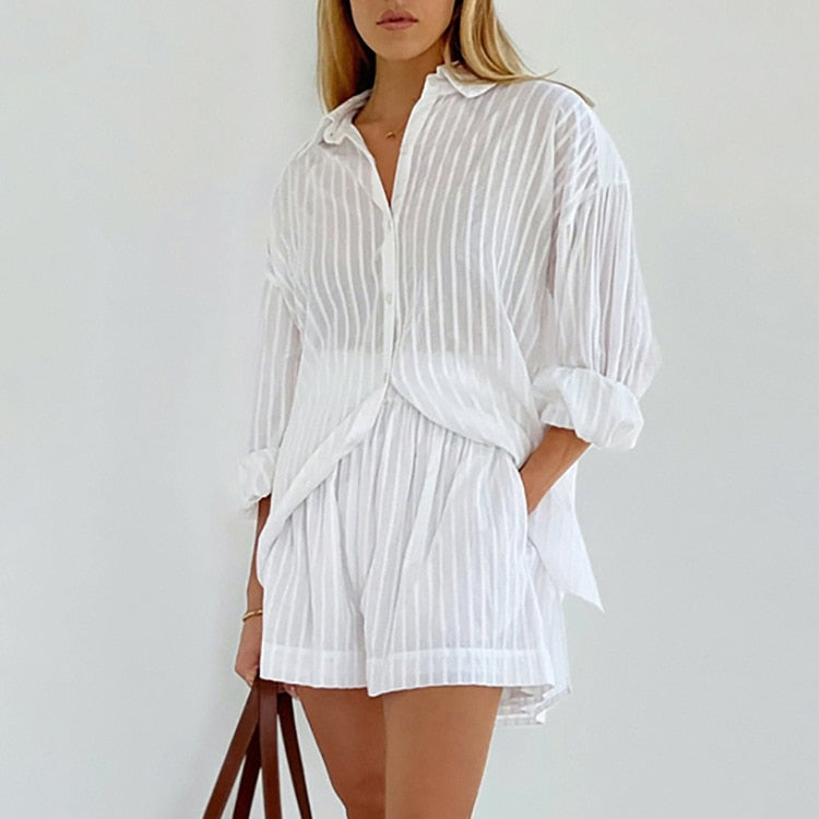 White Stripe Two Piece Sets