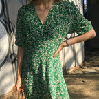 Printed Flower V-neck Dress