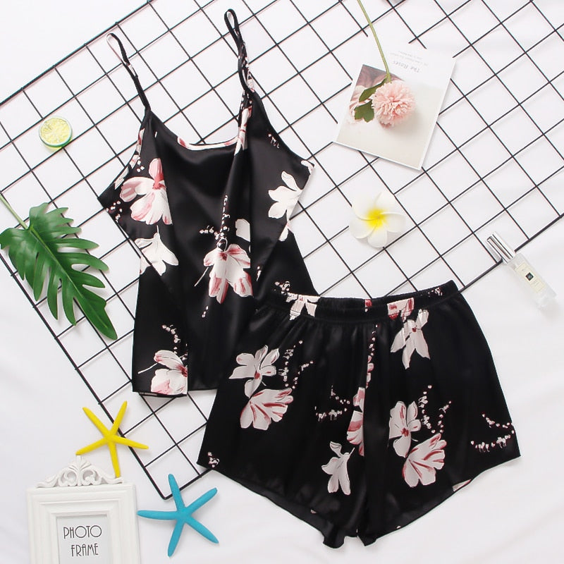 Silk Satin Floral Pajama Set