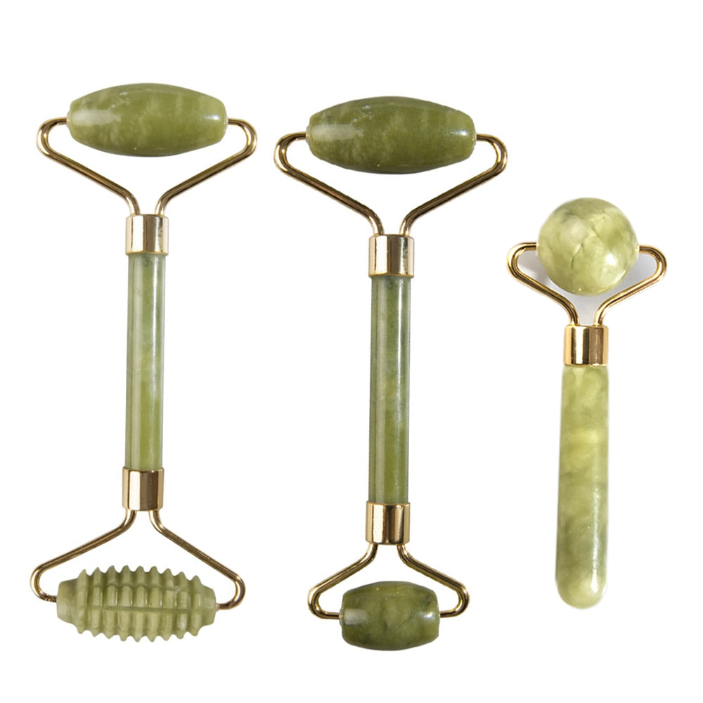 Natural Jade Face Roller Gua Sha Scraper Set