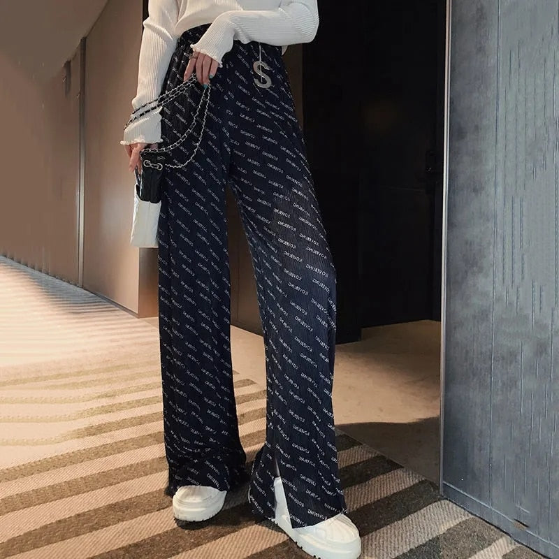 Blue Navy Wide Leg Trousers Pants