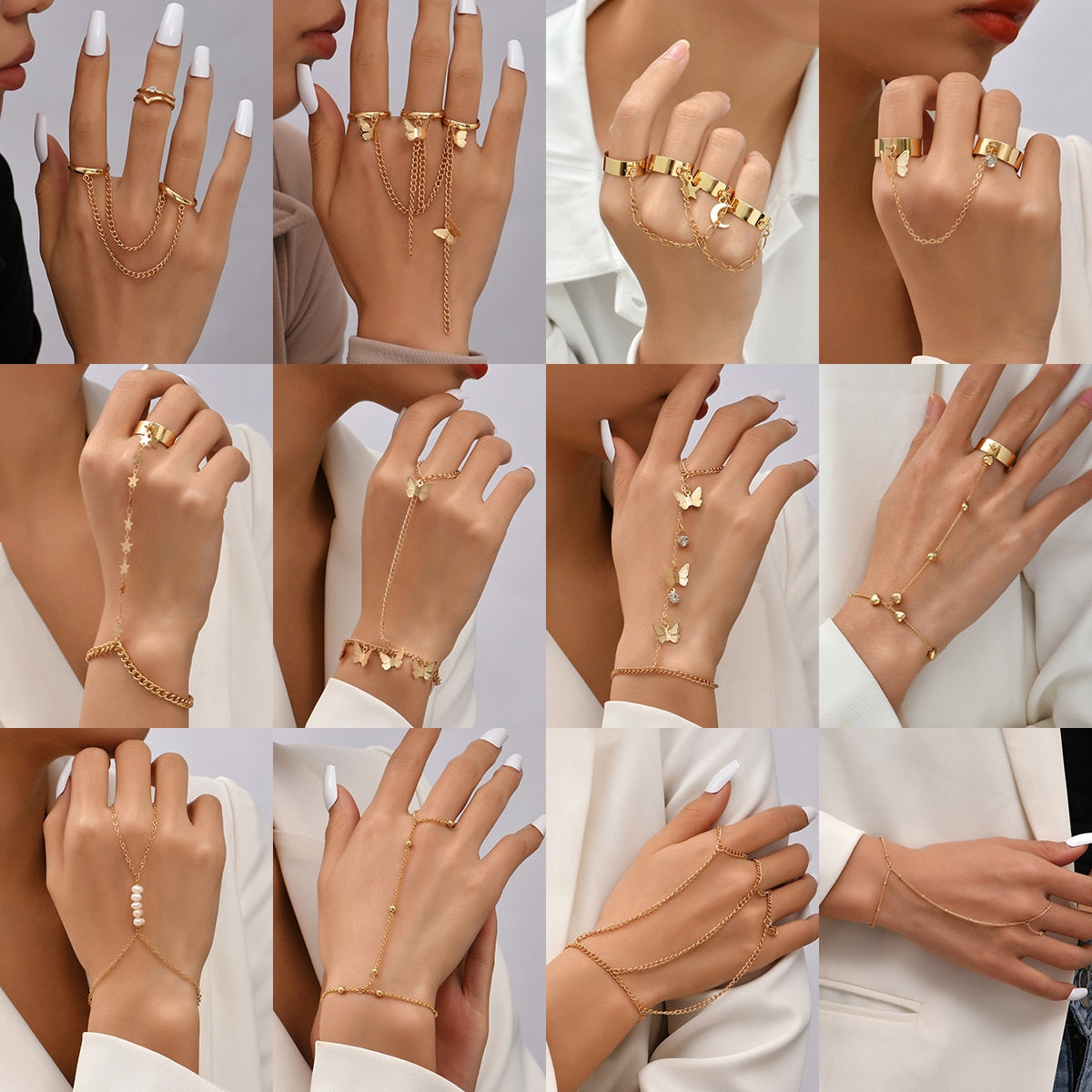 Pearl Chain Bracelet Ring