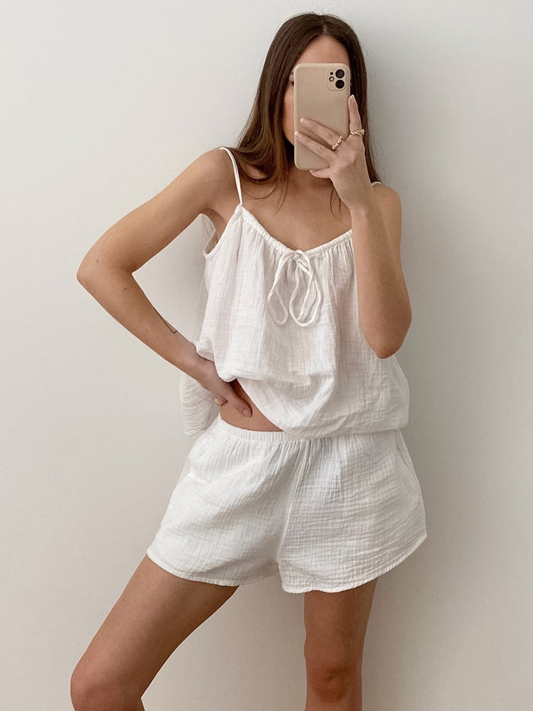 White Pajamas Cotton 2 Piece Set