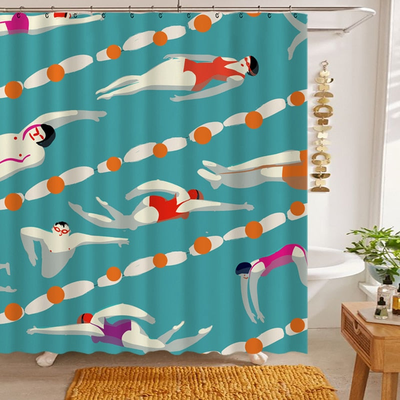 Swimming Theme Cartoon Shower Curtain