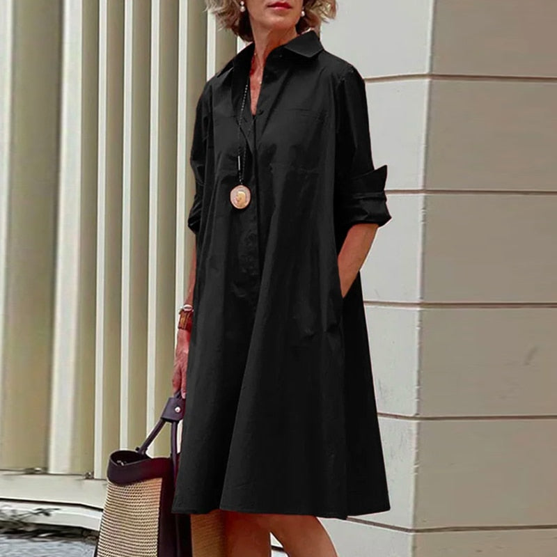 Shirt Dress Casual Solid Color