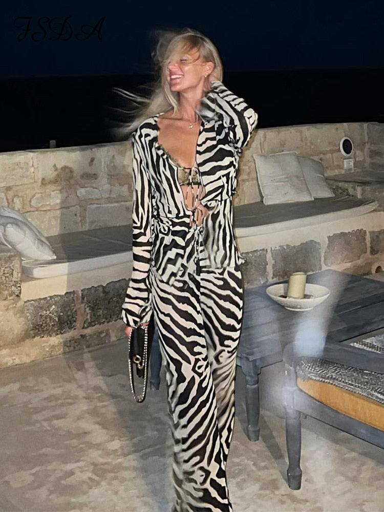 Print Long Sleeve Shirt + Pants Two Piece Set