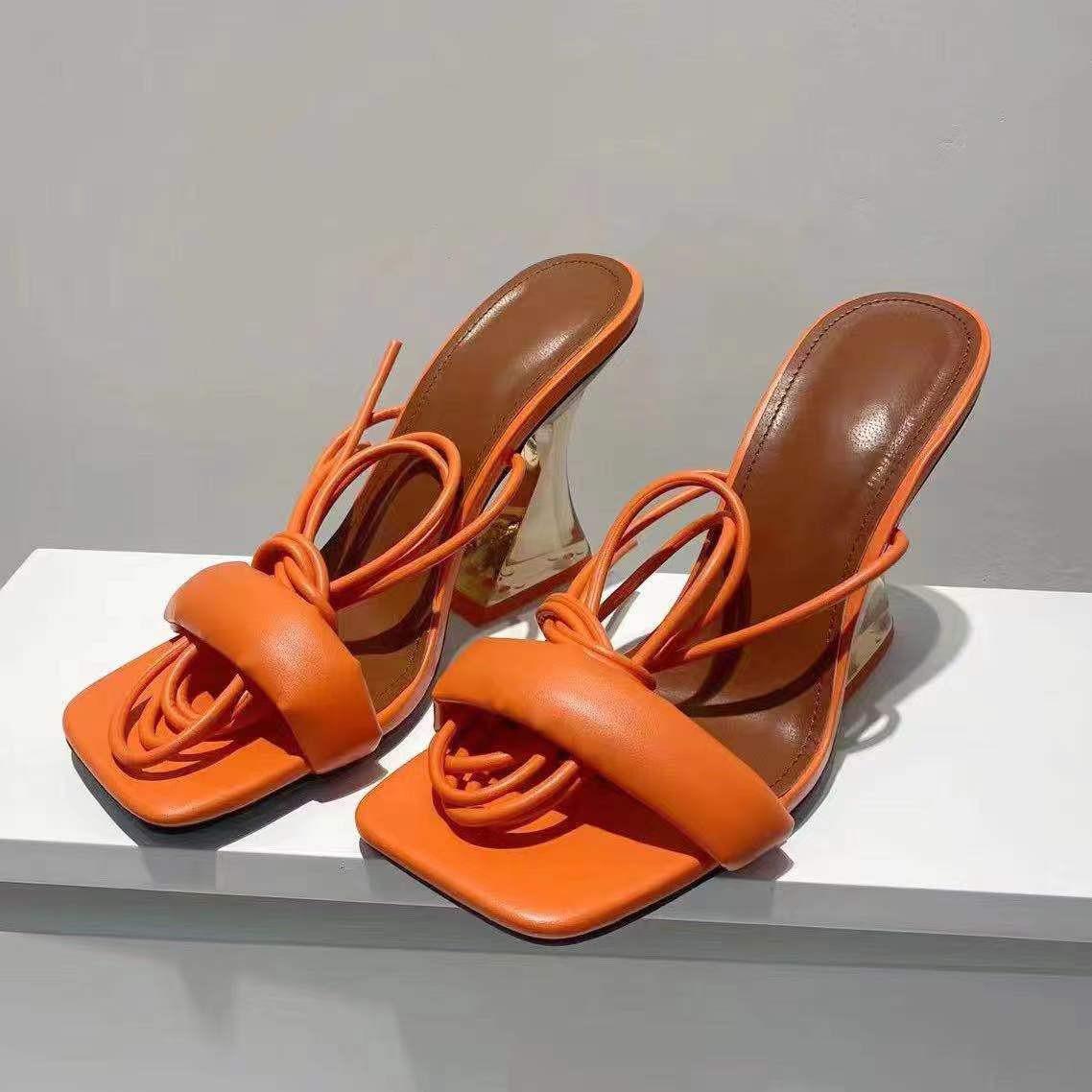 Transparent Square Toe Ankle Strap High Heels Sandals
