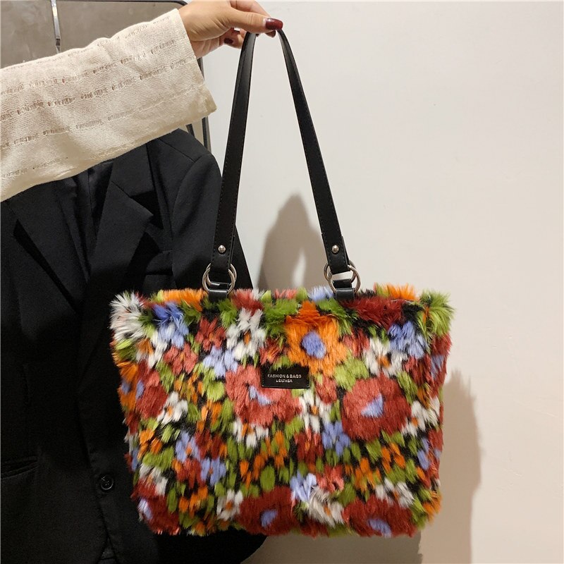 Camouflage Faux Fur Totes Bag