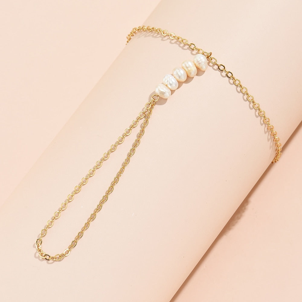 Pearl Chain Bracelet Ring