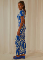 Blue Graphic Print Maxi Dress