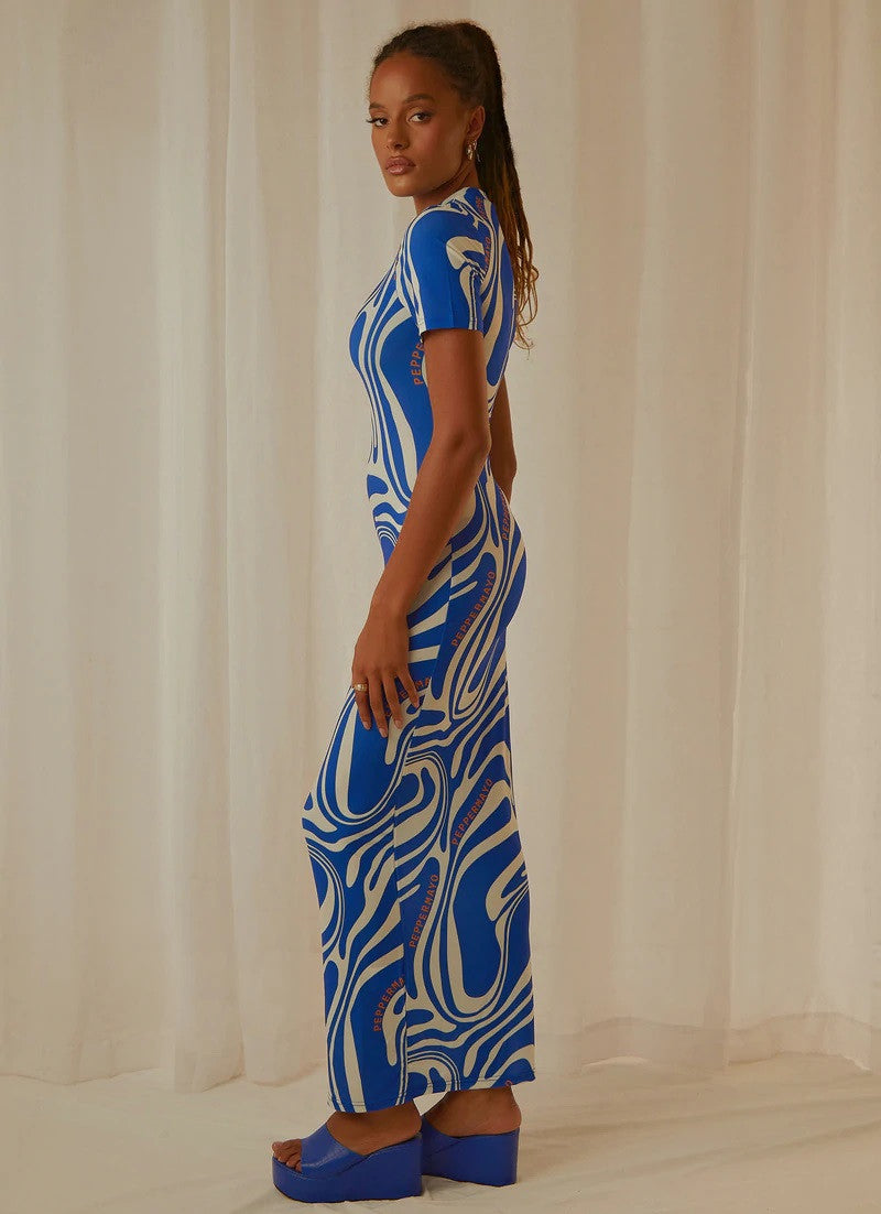 Blue Graphic Print Maxi Dress