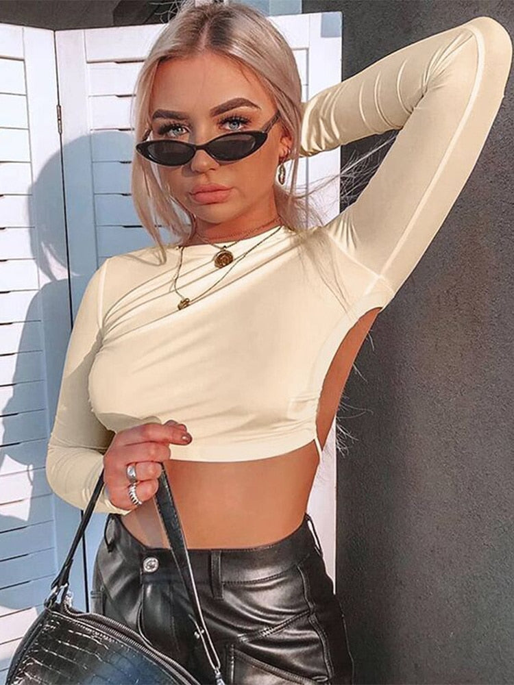 Open Back T-shirt Long Sleeve Top Cropped