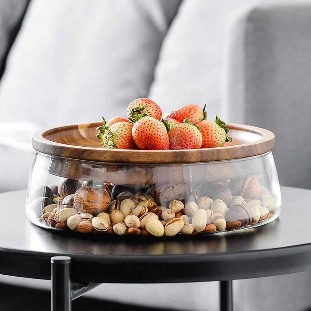Glass Bowl with Wood Plate Storage Box