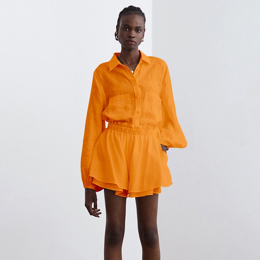 Linen Ruffle Short+Top Set