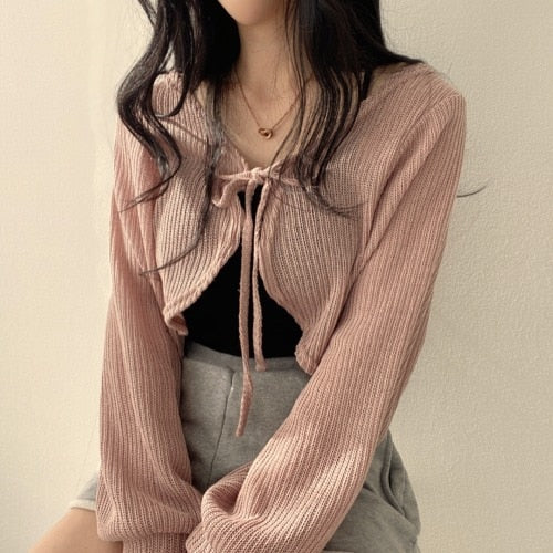 Lace-up Crop Top Cardigan