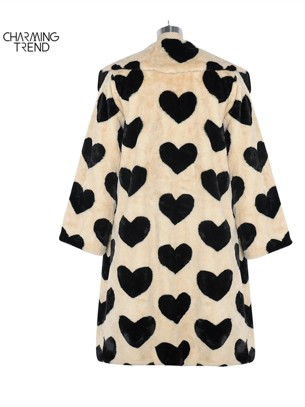 Faux Fur Coat Love Pattern Long Coat