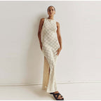 Apricot Knitted Sleeveless Midi Dress