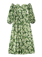Green Floral Print Midi Dress
