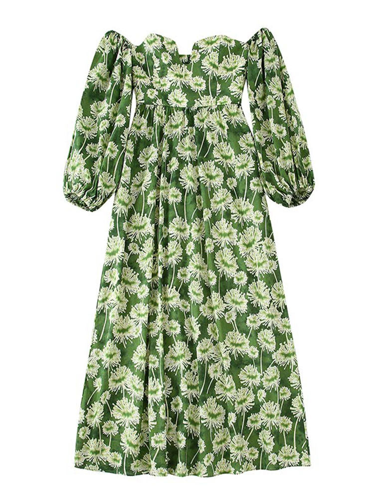 Green Floral Print Midi Dress