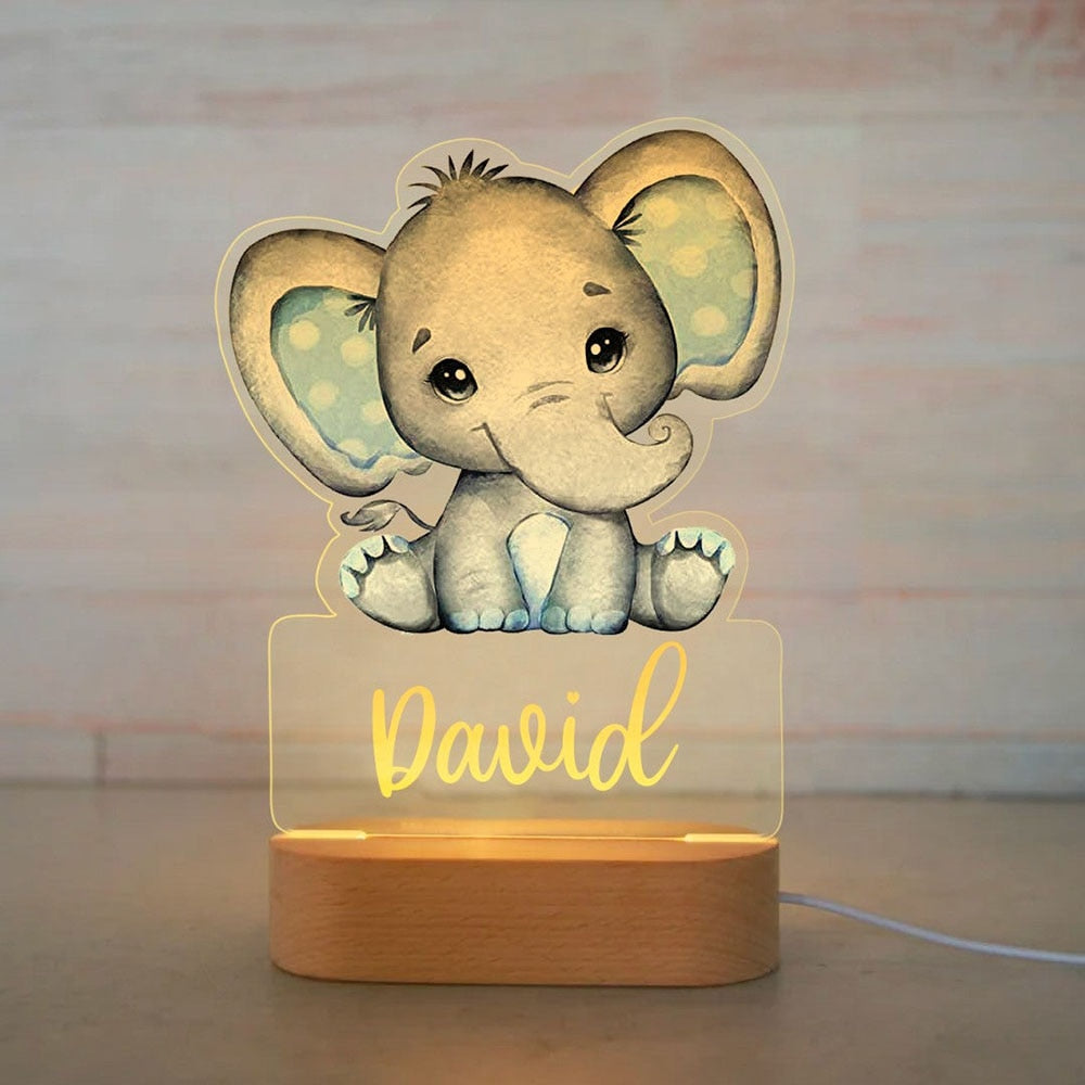 Personalized Baby Elephant Lion LED Night Light Lamp