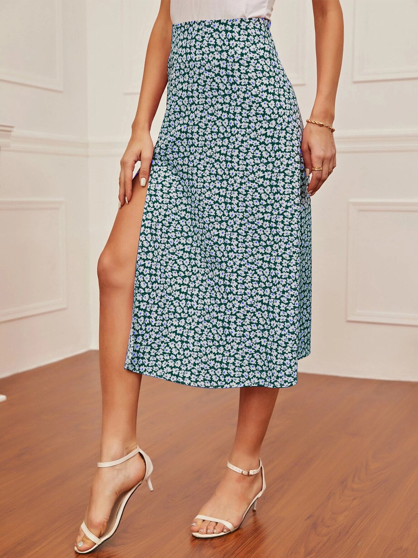 Split Thigh Floral Print Skirt