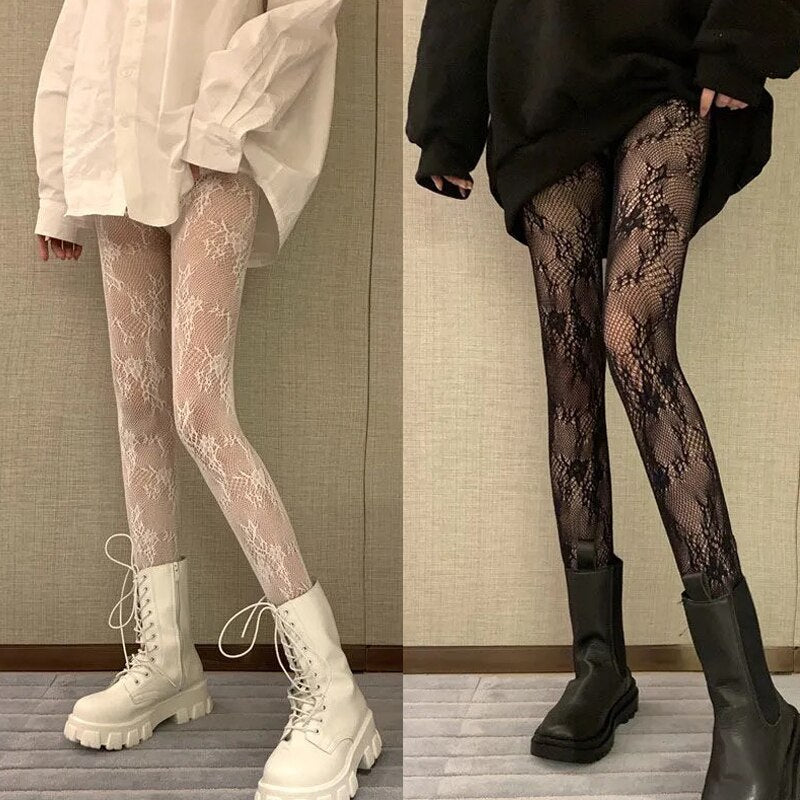 Lace Mesh Black/White Thights