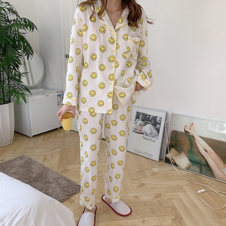 Kawaii Smiley Print Pyjamas 2 Piece Set