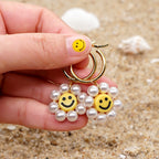 Smiley Face Pearl Beads Drop Earrings