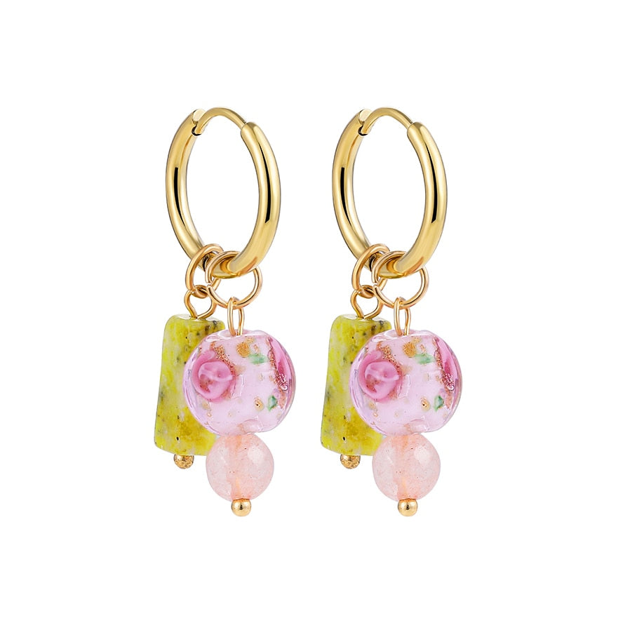 Natural Stone Hoop Earrings