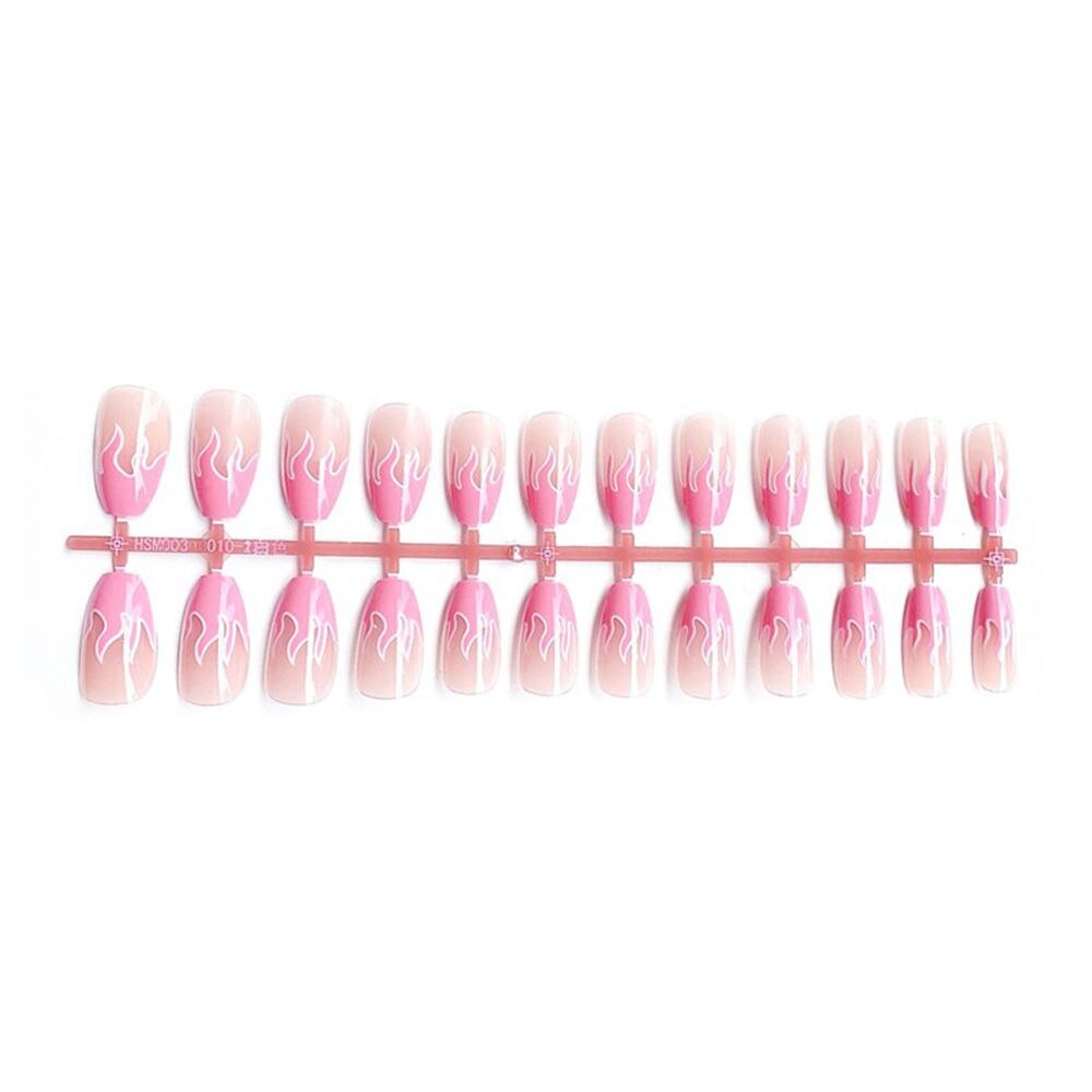 24pcs/Box Wave Line Square Head Press On Nails Pink