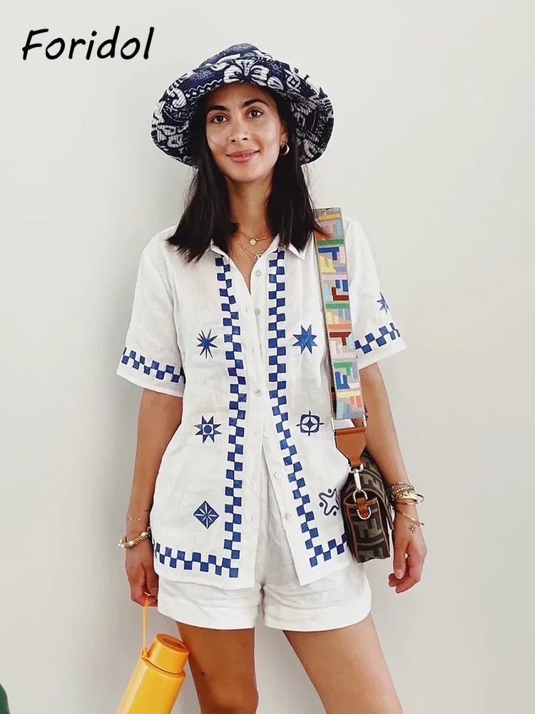 Blue Geometric Printed Shirt