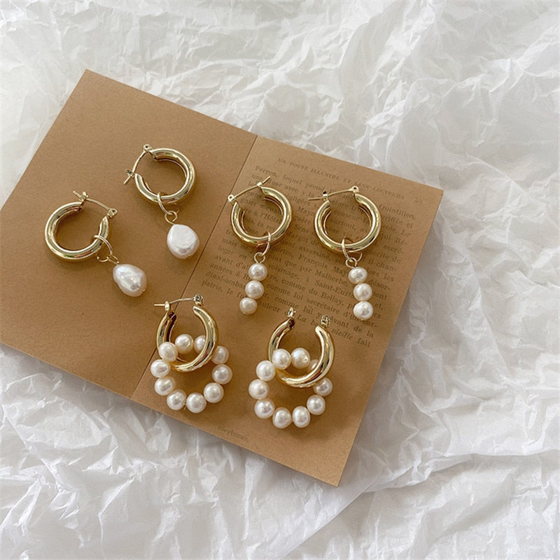 Pearl Gold Hoop Earrings