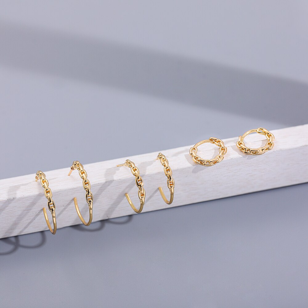 Gold Link Chain Hoops Earrings