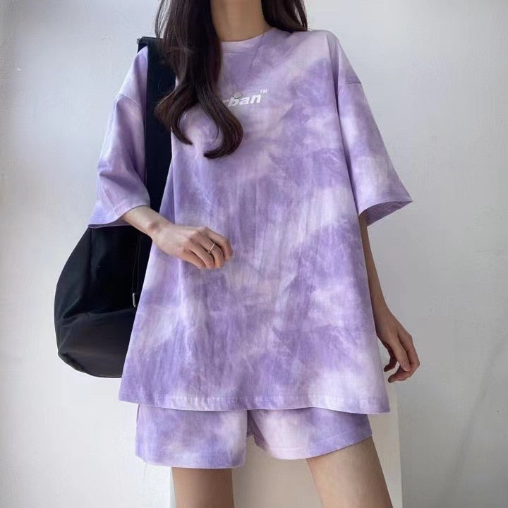Tshirt+Shorts 2Pcs Camouflage Tie-Dyed Set