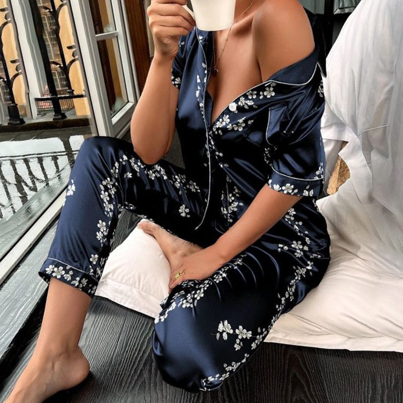 Satin Silk Floral Pajama Set